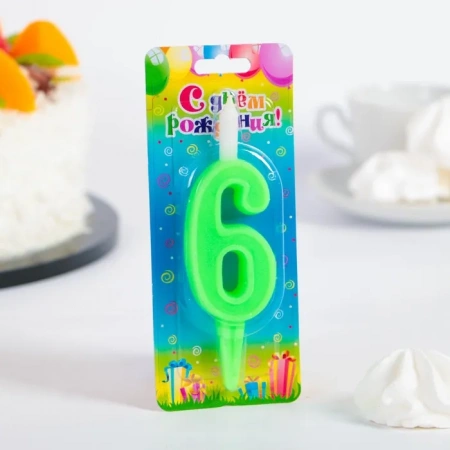 Свеча Цифра Одноцветная "6"  12см. 1шт.