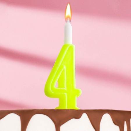 Свеча Цифра Одноцветная "4"  12см. 1шт.